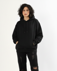 Plain Oversized Hoodie -Black & White - Image 5